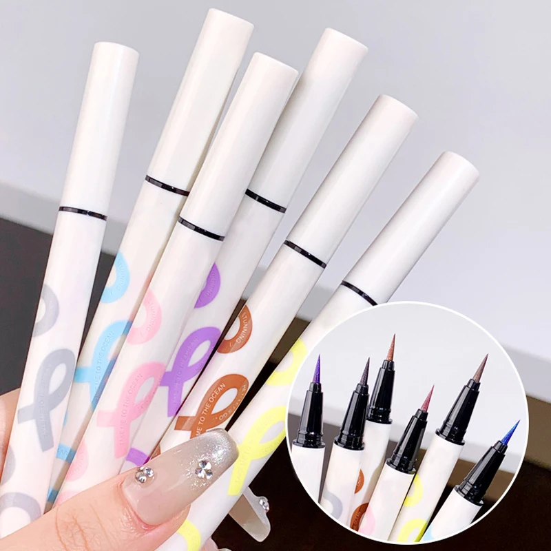 6 Colors Thin Pearlescent Eyeliner Liquid Pencil 3 in 1 Shiny Silkworm Eye Shadow Stick Lasting Smooth Glitter Eyeliner Makeup