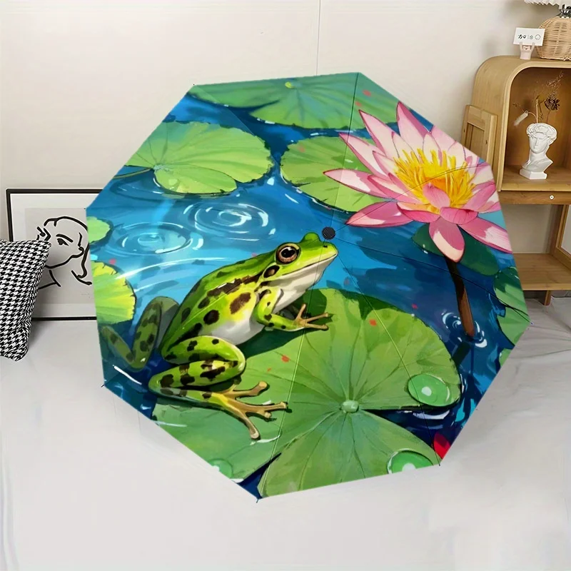 

8-Rib Colorful Frog Folding Umbrella | Automatic Opening, Durable Pongee Cloth, Iron Frame, Suitable for All Seasons Outdoor U