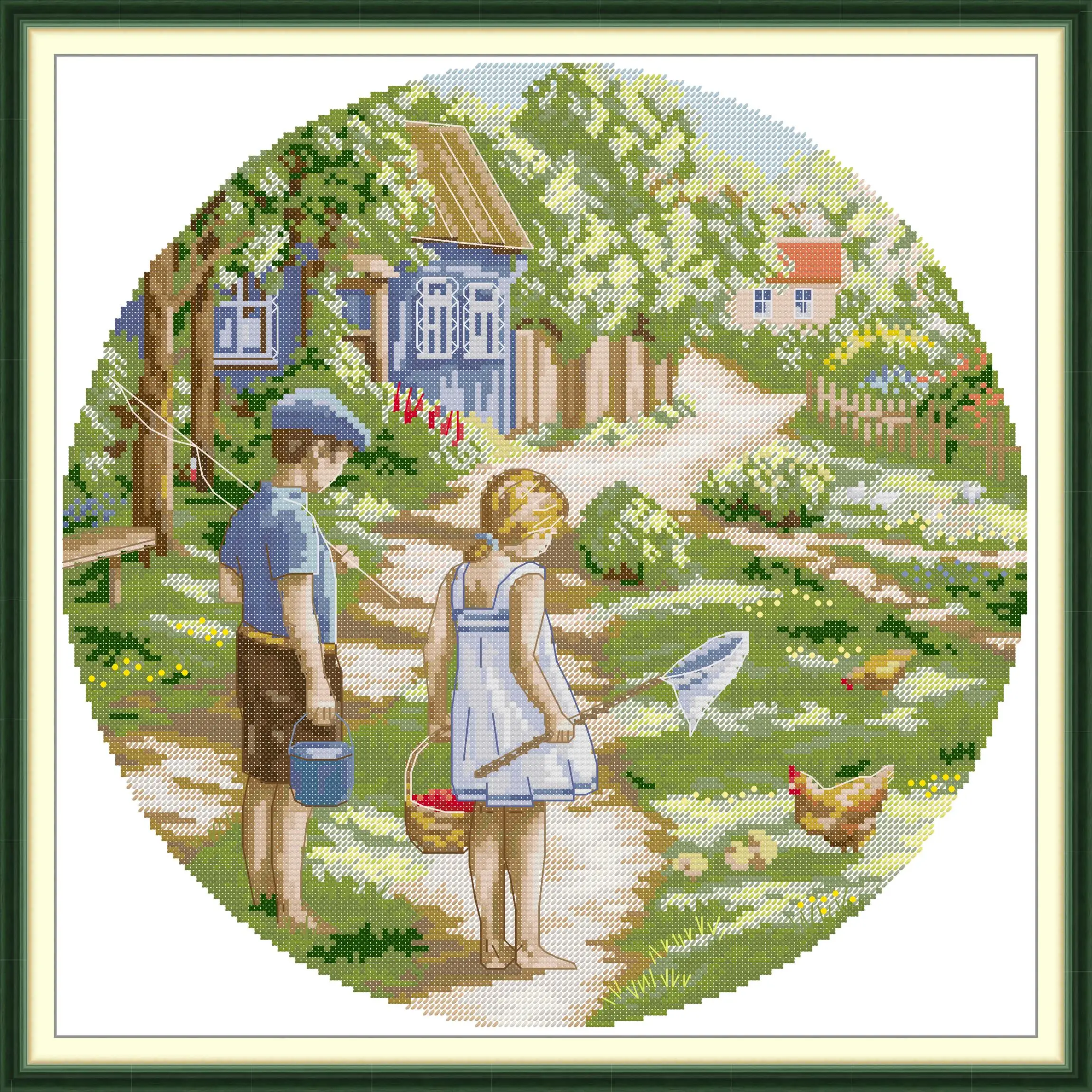 

Soulgift News Pre-Printed Cross Stitch Kit, Stamped Aida Fabric with DMC Threads, Embroidery kit - Childhood friends