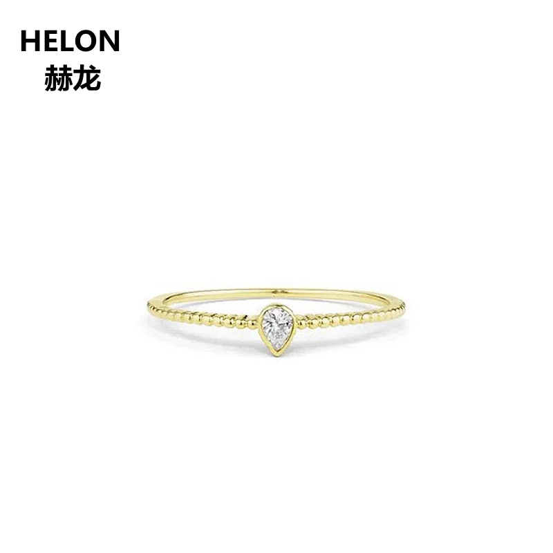 

0.07ct Pear Natural Diamonds Engagement Ring Women Wedding Band Solid 14k Yellow Gold Millgrain Promise Minimalist Anniversary