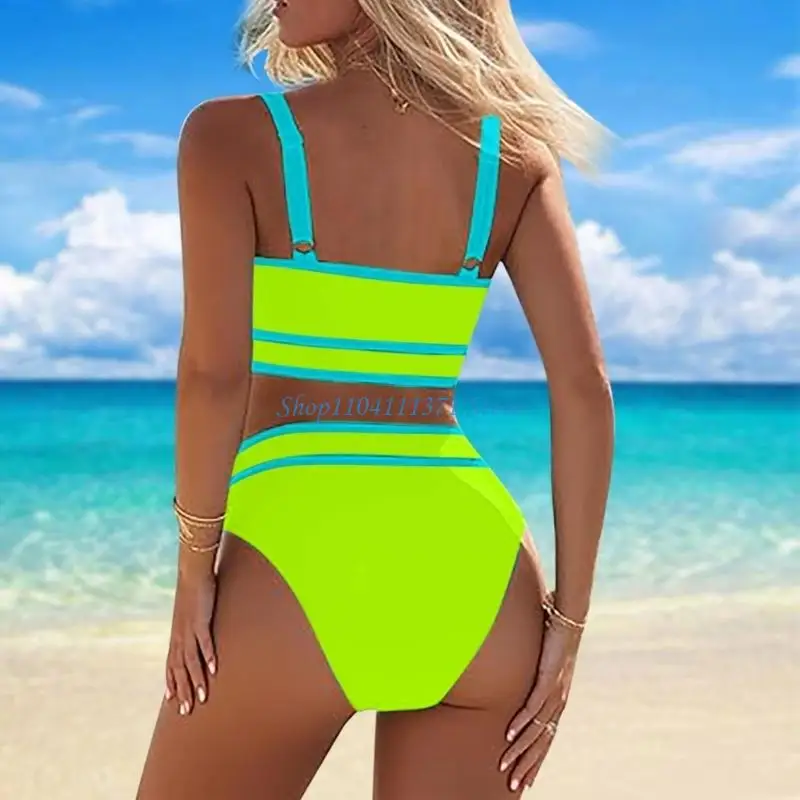 

P9FC Women's High Waisted Sets Sporty Two Piece Swimsuits Cheeky High Cut Bathing Suits