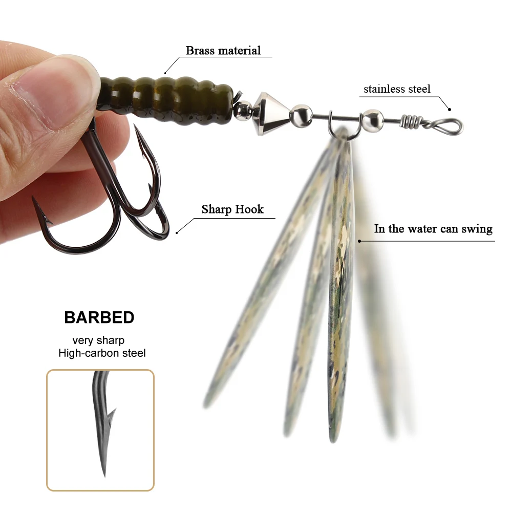 FISH KING Fishing Lure Spinner Bait 5.8g-20.5g High Quality Hard Baits Treble Hook Willow Leaf Shape Fishing Tackle For Pike