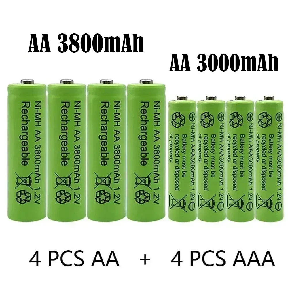 New 1.5V AA + AAA NI MH Rechargeable AA Battery AAA Alkaline 3800-3000mah For Torch Toys Clock MP3 Player Replace Ni-Mh Battery