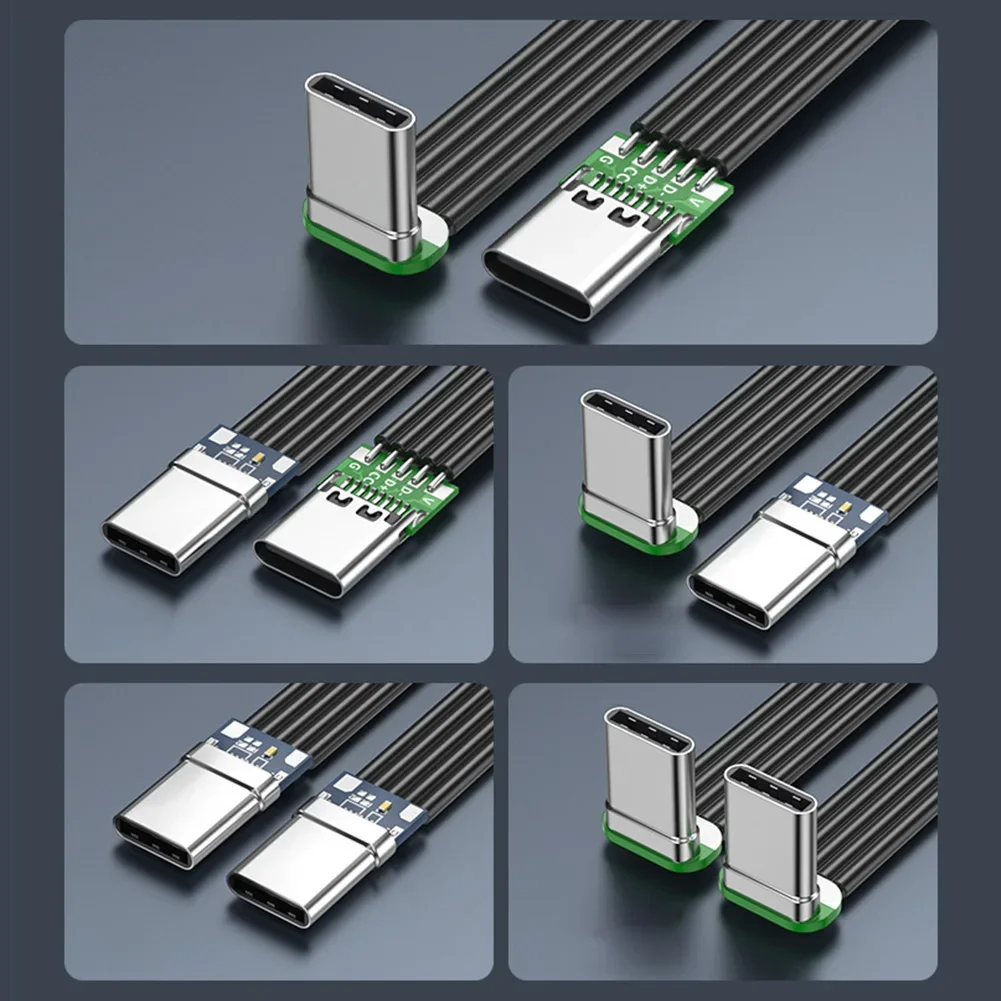 اكتب C إلى USB-C 90 °   كابل محول بزاوية قوة البنك كابل شحن PD مرن USB C بيند كابل سيليكون مسطح 2A 480 ميجابت في الثانية