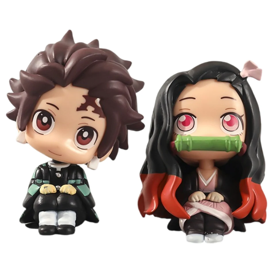 8/9cm anime bonito q versão demon slayer figura de ação sentada tanjiro kamado nezuko pvc modelo de ação brinquedo do miúdo presente