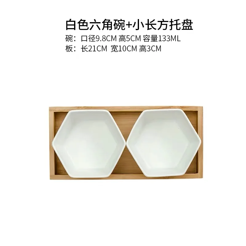 Nordic hexagon ceramics Plate Wooden pallets fruit Snack dish Partition child Household kitchen seasoning salad Storage