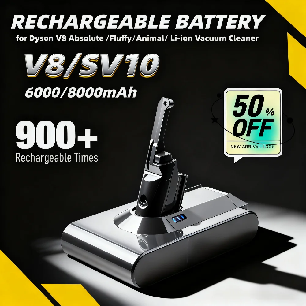 Battery Replacement for Dyson V8 21.6V 6000mAh Li-ion Battery Compatible with SV10 V8 Animal V8 Absolute Cordless Vacuum