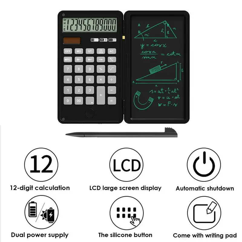 Desk Calculator 12-digit Calculators And Foldable Writing Pad Dual Power Battery And Solar Calculators With Desktop For