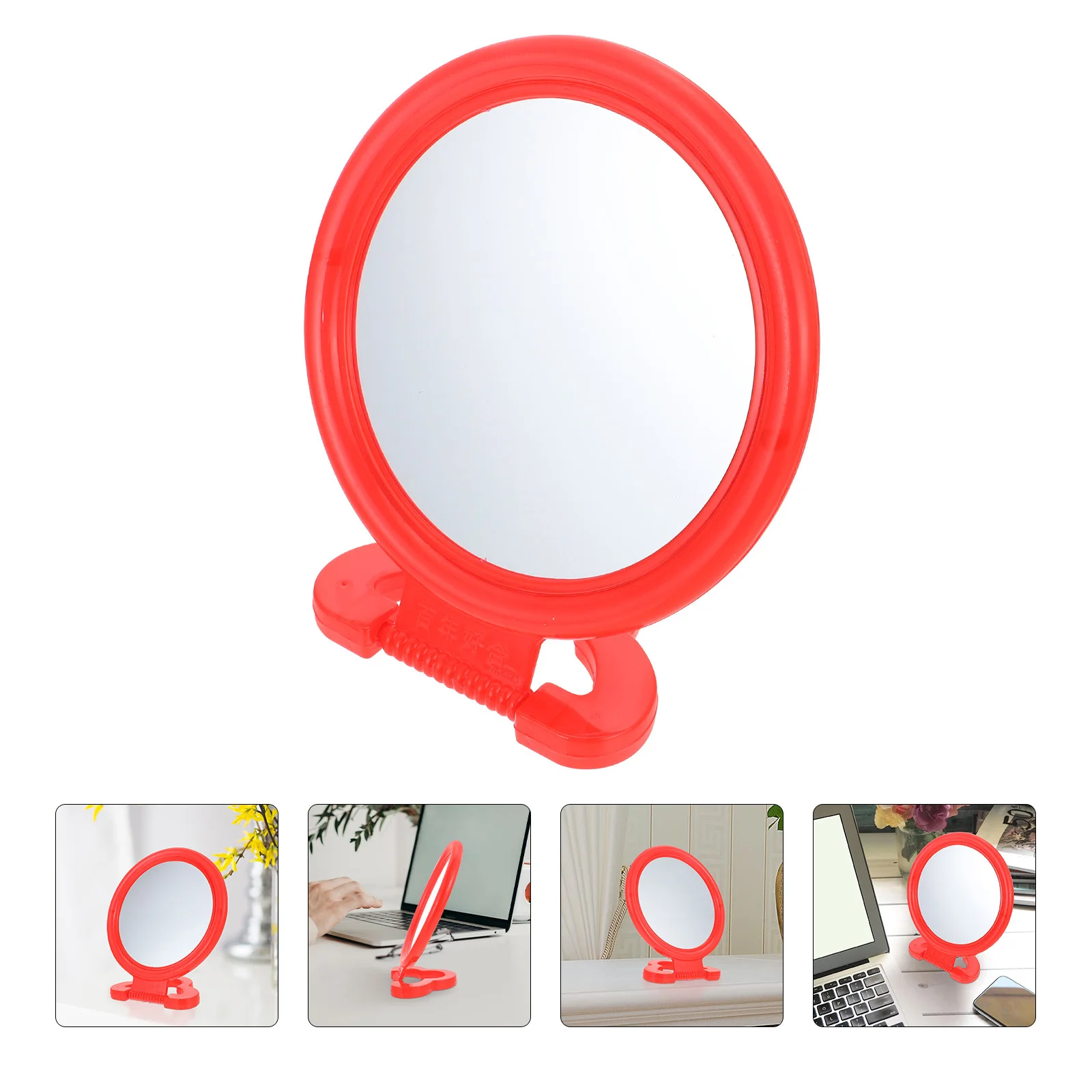 مرآة مكياج حمراء عتيقة، مرآة مضمد ممتازة على سطح الطاولة مع قاعدة ثابتة لتزيين جدران غرفة النوم والحمام #3