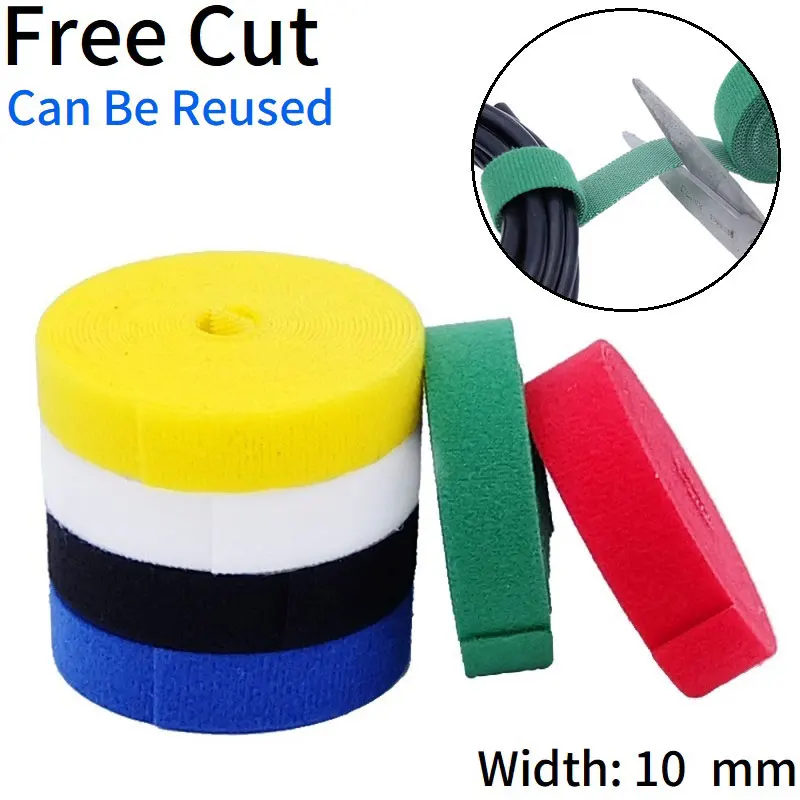 10mmx5M Cable Ties Reusable Loop Bundle Self Adhesive Fastener DIY Accessories Nylon Strap Organizer Clip Wire Holder Management
