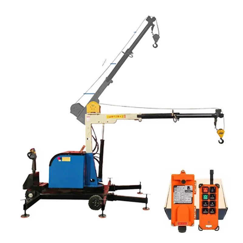 300-3000 kg remote control warehouse handling small mini portable lifting hydraulic telescopic electric mobile floor crane