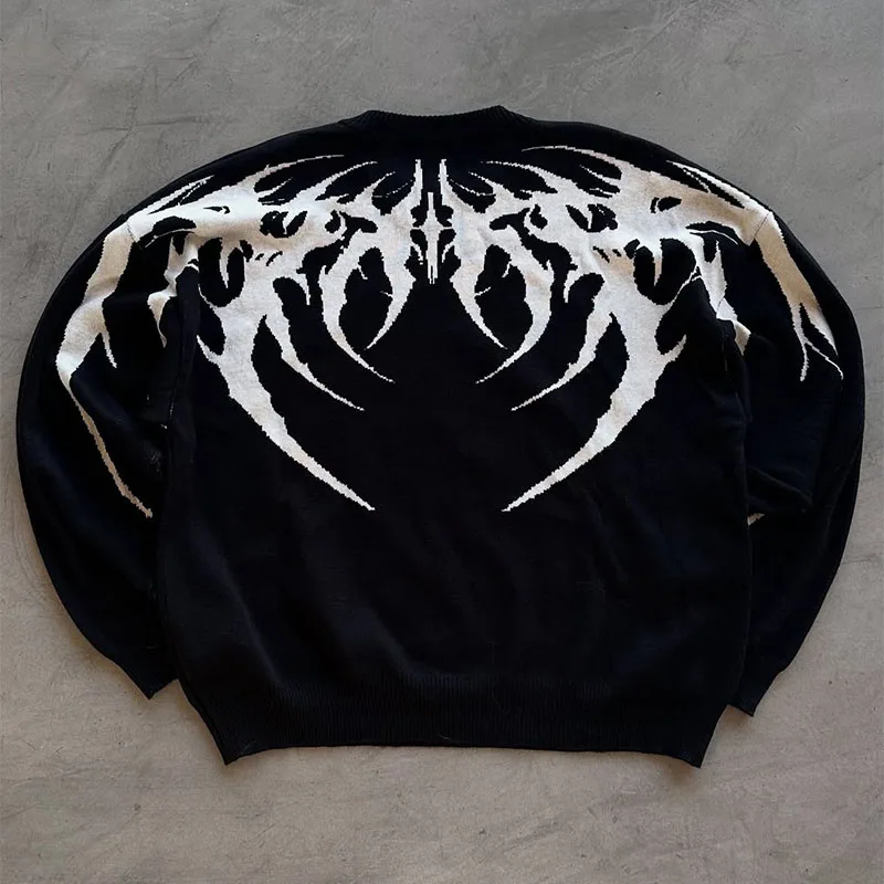 

Autumn and winter loose round neck knitted pullover sweater Gothic retro street women's fashion new casual top Y2k clothing