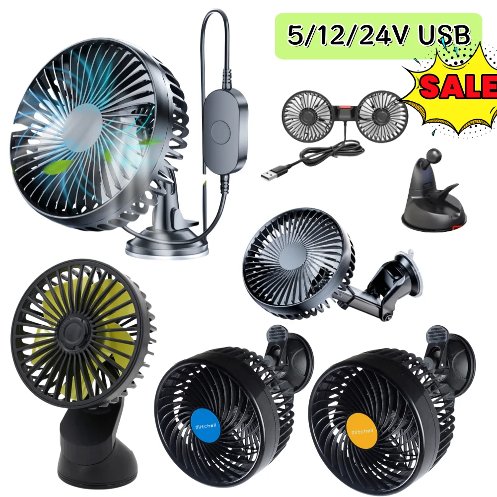 5/12/24V Auto Cooling Fan Single Head Solar Auto Ventilation Fan Strong Wind Electric Car Circulator Mini Car Fan Cooler for Veh