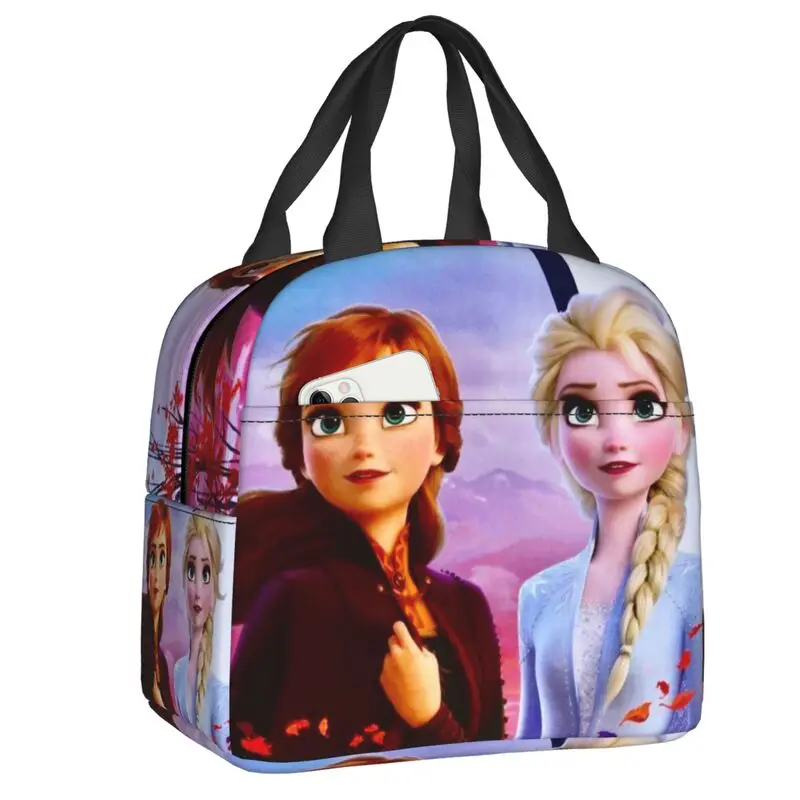 Cartoon Frozen Princess Lunch Box Women Leakproof Cooler Thermal Food Insulated Lunch Bag Office Work Reusable Picnic Tote Bags