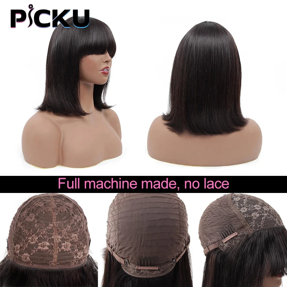 Straight Bob Human Hair Wigs With Bangs Full Machine Made Wigs Glueless Brazilian Remy Human Hair No Lace Bob Wigs For Woman