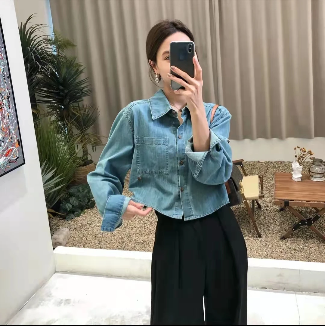 

2023 Spring Korean Vintage Fashion Short All-match Loose Women Denim Tops Z102