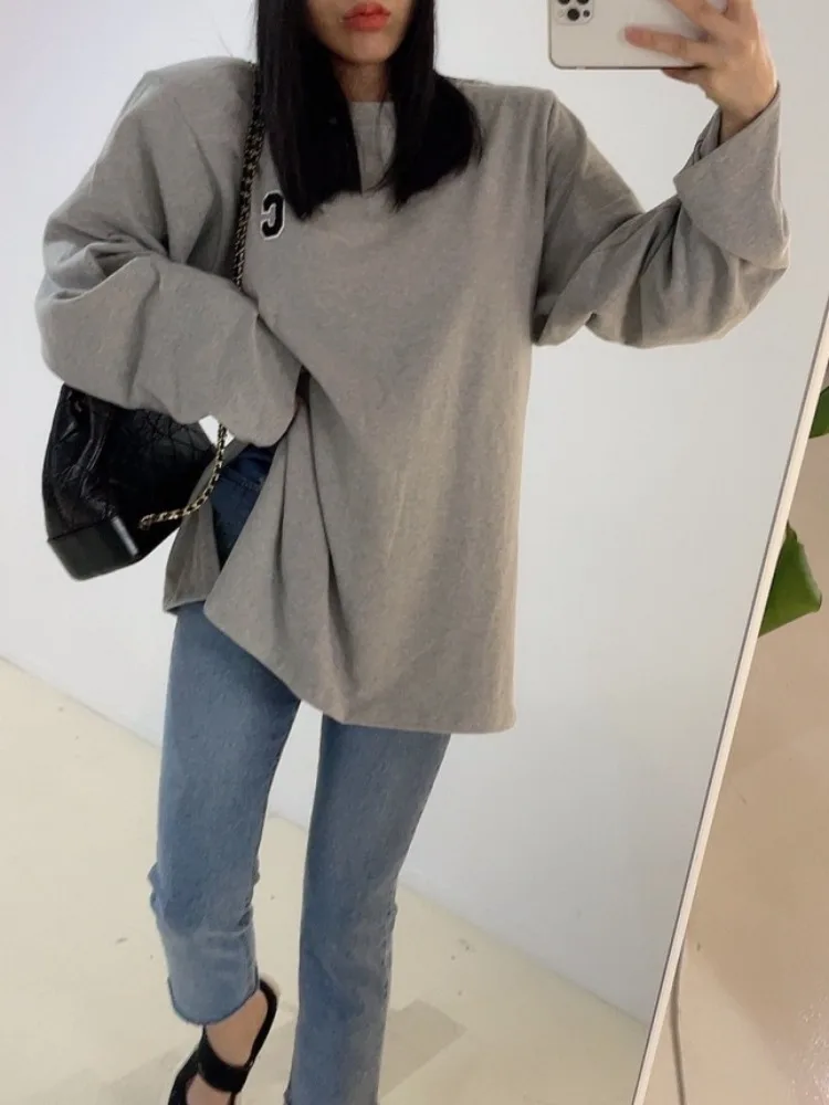 Faionable Lettera Ricamata Lunga Sve Base Bianca T-irt Chic2025 Autunno Nuovo Arrivo Pendolarismo delle Donne Sle Puro E-commerce