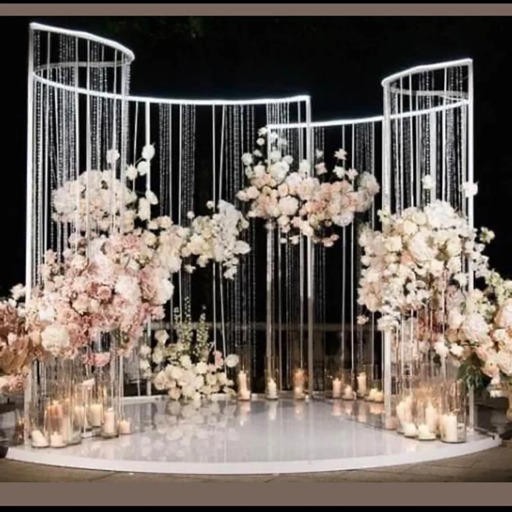 Exquisite Modern Design silver Stainless Steel Hanging Crystal Round Wedding Backdrop Decoration