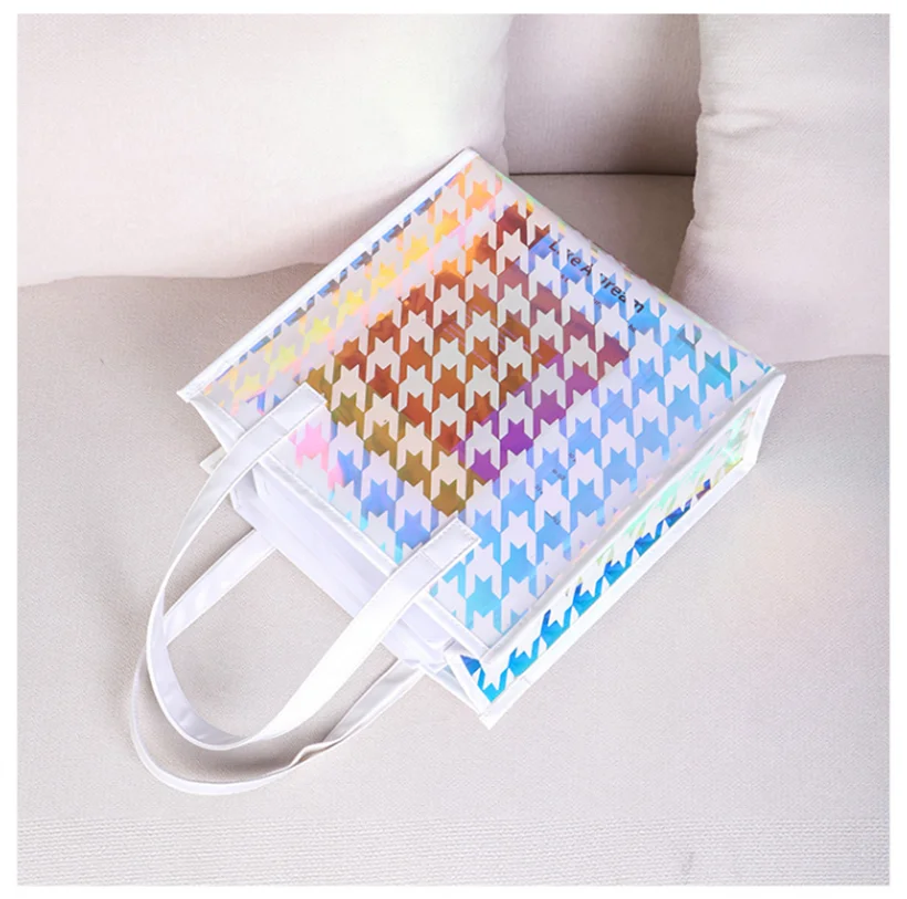 Fashion Transparent Laser Portable Packaging Bag High End Gifts Daily Chemical Products Shopping PVC Clothing Store Bag Tote Bag