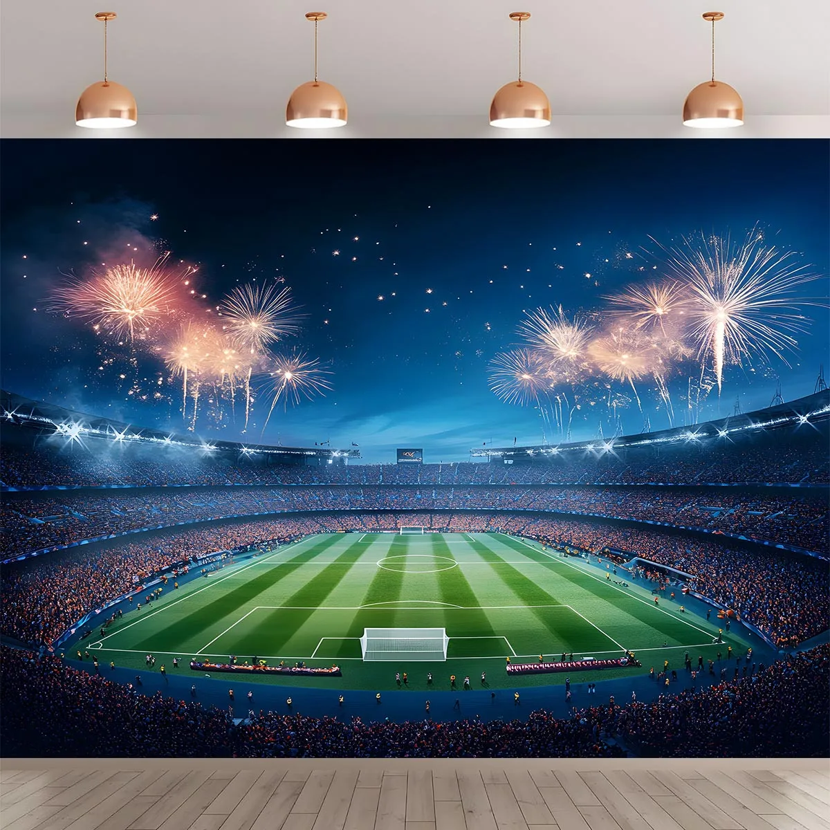 Estadio Barcelona, con pancarta de fondo de fuegos artificiales, adecuada tanto para uso interior como exterior, poliéster duradero