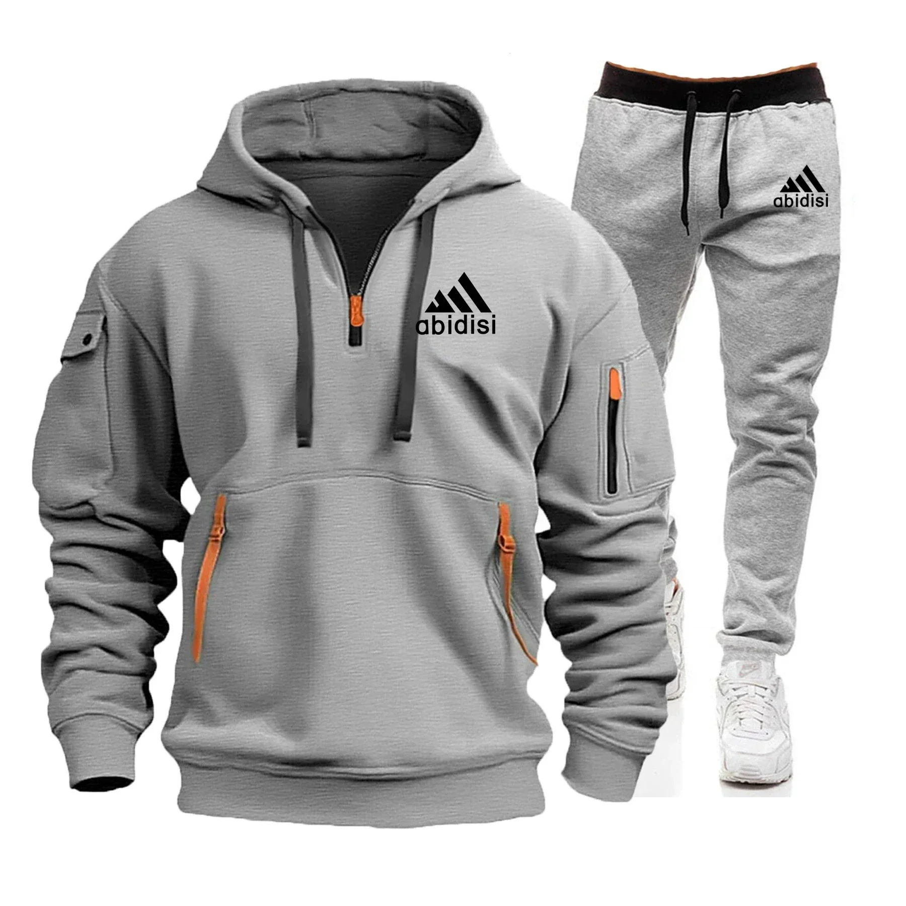 

New Autumn and Winter Men's Casual Long-sleeved Multi-pocket Pullover Hoodie and Outdoor Sports Jogging Long Pants Set