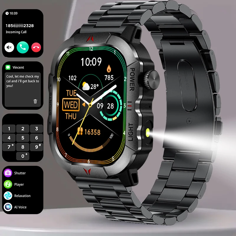 2025 nuevo reloj inteligente para deportes al aire libre con linterna LED pantalla de 2,01 pulgadas batería grande impermeable BT llamada reloj inteligente para Xiaomi