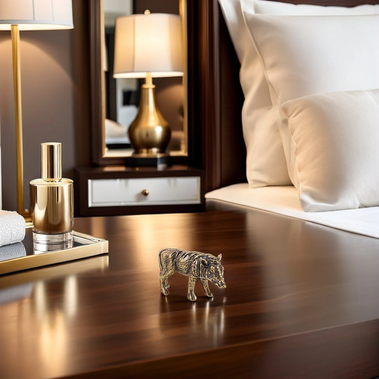 

Brass Wild Boar Tea Pet Rustic Animal Sculpture Desk Paperweight Tearoom Table Decor Home Office Garden Ornament Small Metal Pig