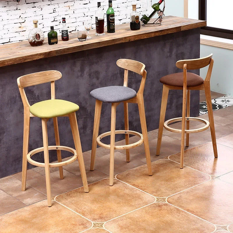 Taburetes altos modernos para cocina, silla de comedor con respaldo de madera maciza, taburete de Bar con cojín cómodo, muebles multicolor