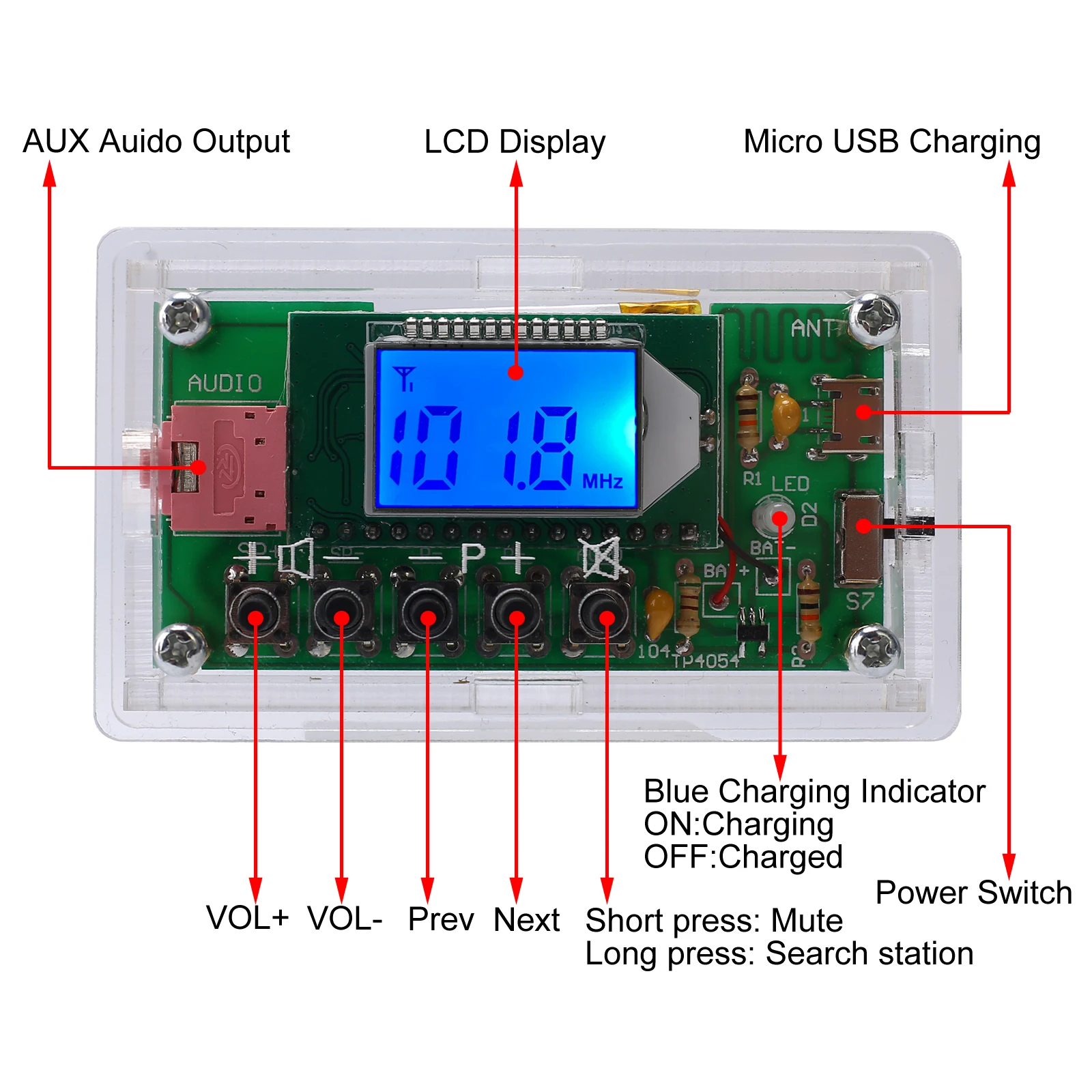 76-108MHz FM Radio Receiver DIY Kit LCD Display Wireless Radio Receiver Speaker Module Chargeable Electronics Soldering Project