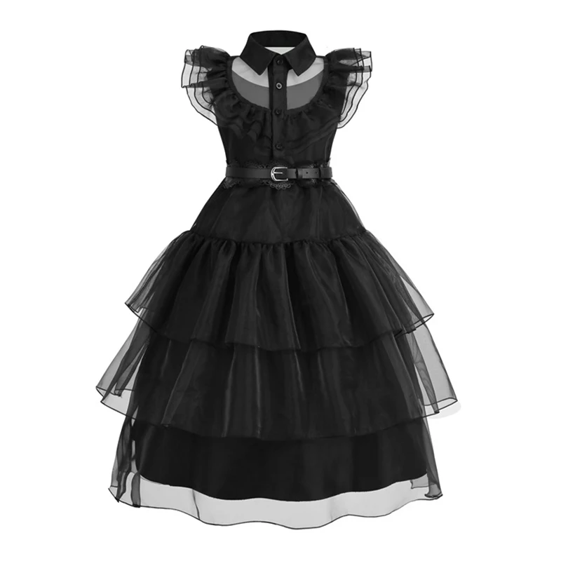 Horror Movie Wed Costume Girls Halloween Black Events Cosplay Dress Children Fashion Gothic Vestido Kids Evening Party Clothes image 3