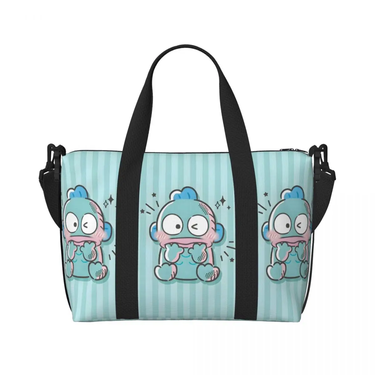 

Custom Hangyodon Tote Bag for Women Large Capacity Ugly Fish Kawaii Cartoon Anime Beach Gym Travel Bags