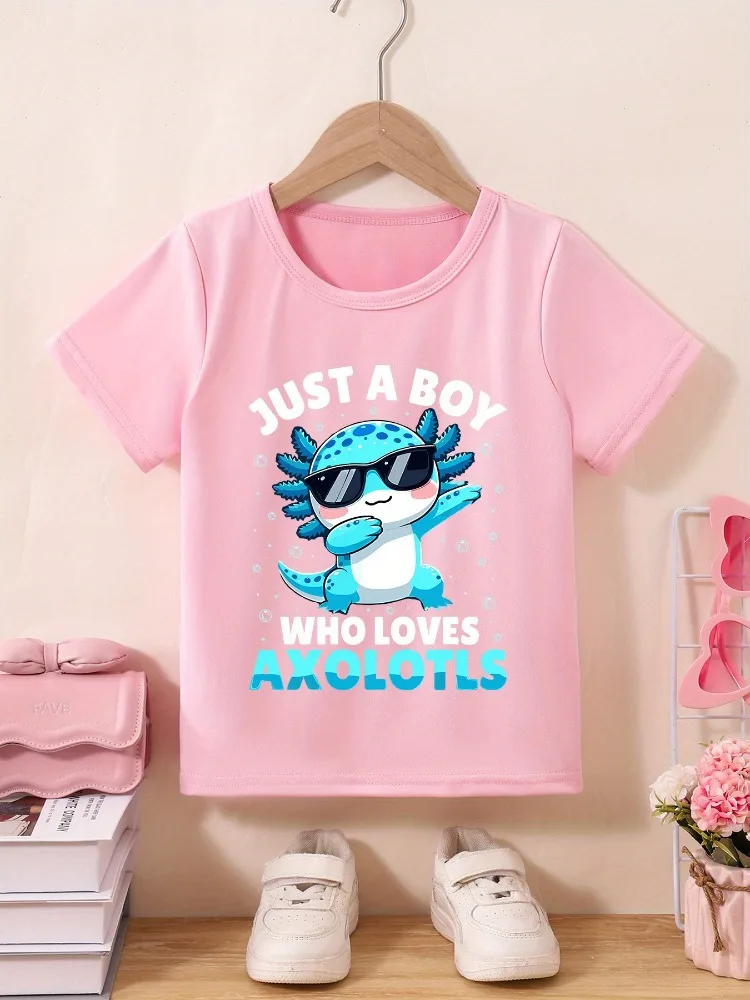 

Cartoon Salamander Pattern Printed Short Sleeved Cute Round Neck T-shirt for Boys and Girls Pure Cotton Children's Clothing