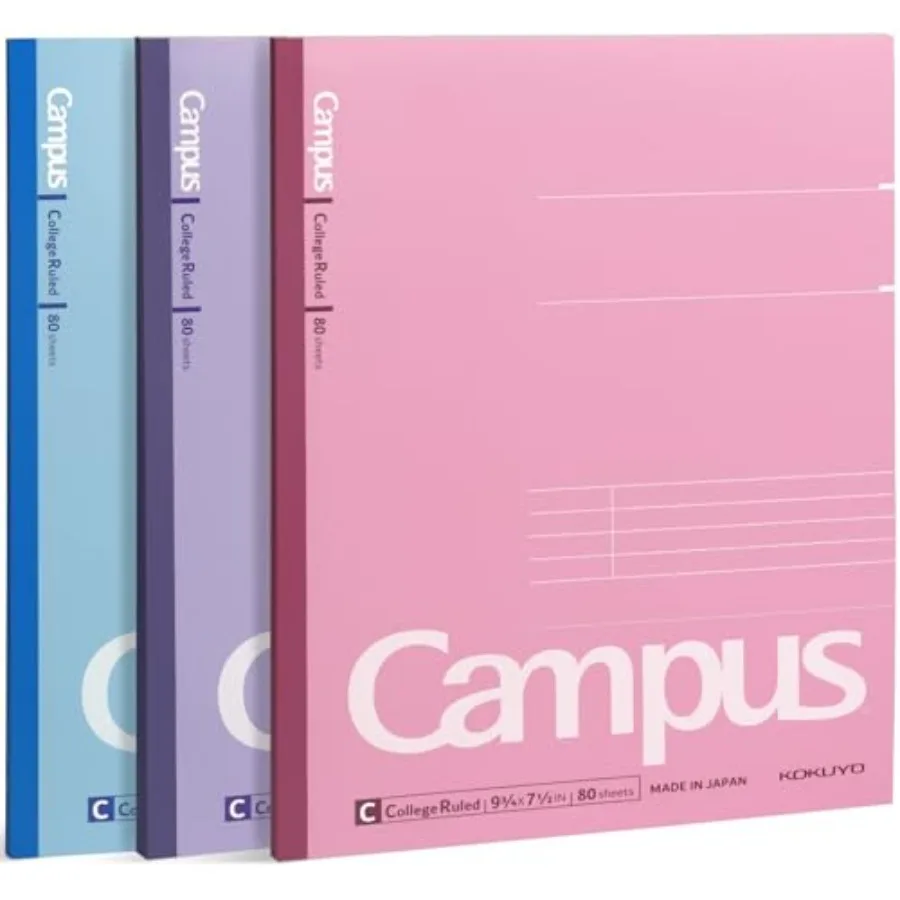 Composition Notebooks, 3 Pack Campus 9-3/4" x 7-1/2" Comp Book with College Ruled, 80 Sheets, Pink Blue Lavender School Lined N