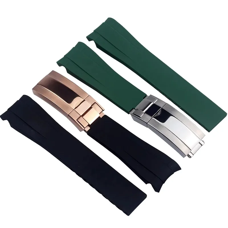 20mm 21mm Rubber Watchband for Rolex Submariner DAYTONA GMT Yacht-Master Silicone Strap Black Watch Band Bracelet