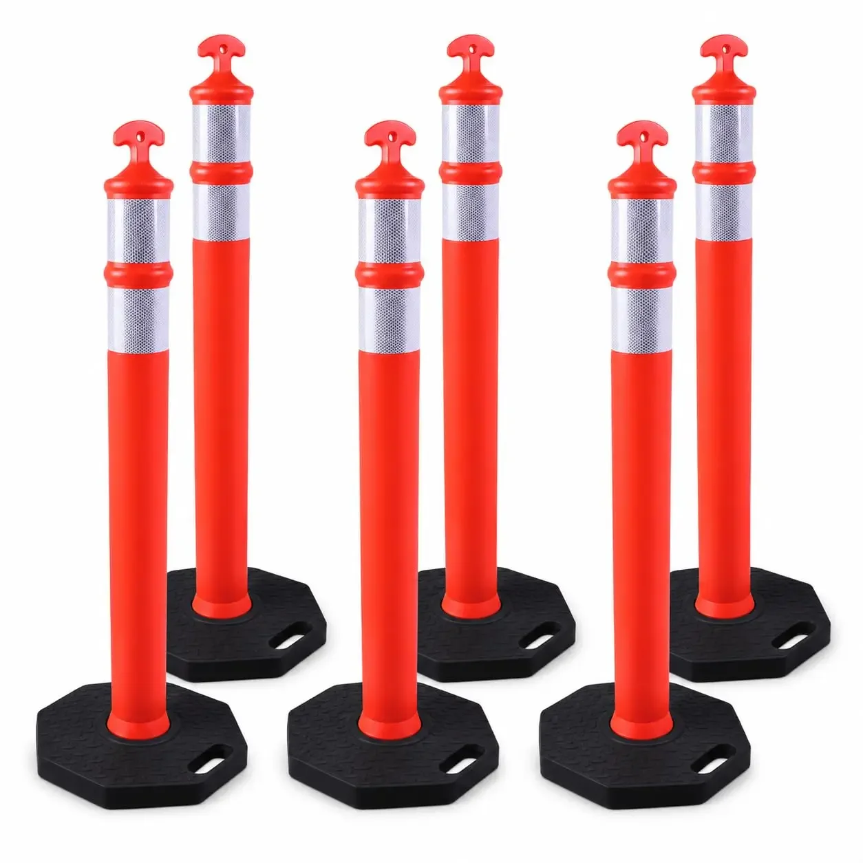 Traffic Safety Delineator Cones, Orange Post Marker Set, Heavy Duty Rubber Base, Road Construction Parking Control, High Visibility Crowd Control Channelizer, 6 Pack
