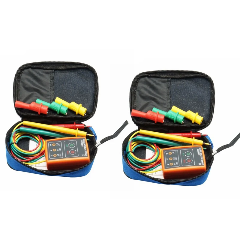 2X New 3 Phase Sequence Rotation Tester Indicator Detector Meter LED Buzzer With Portable Pouch TD-LED02