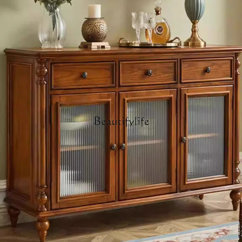 

*American solid wood dining side cabinet double-layer rack against the wall integrated storage locker