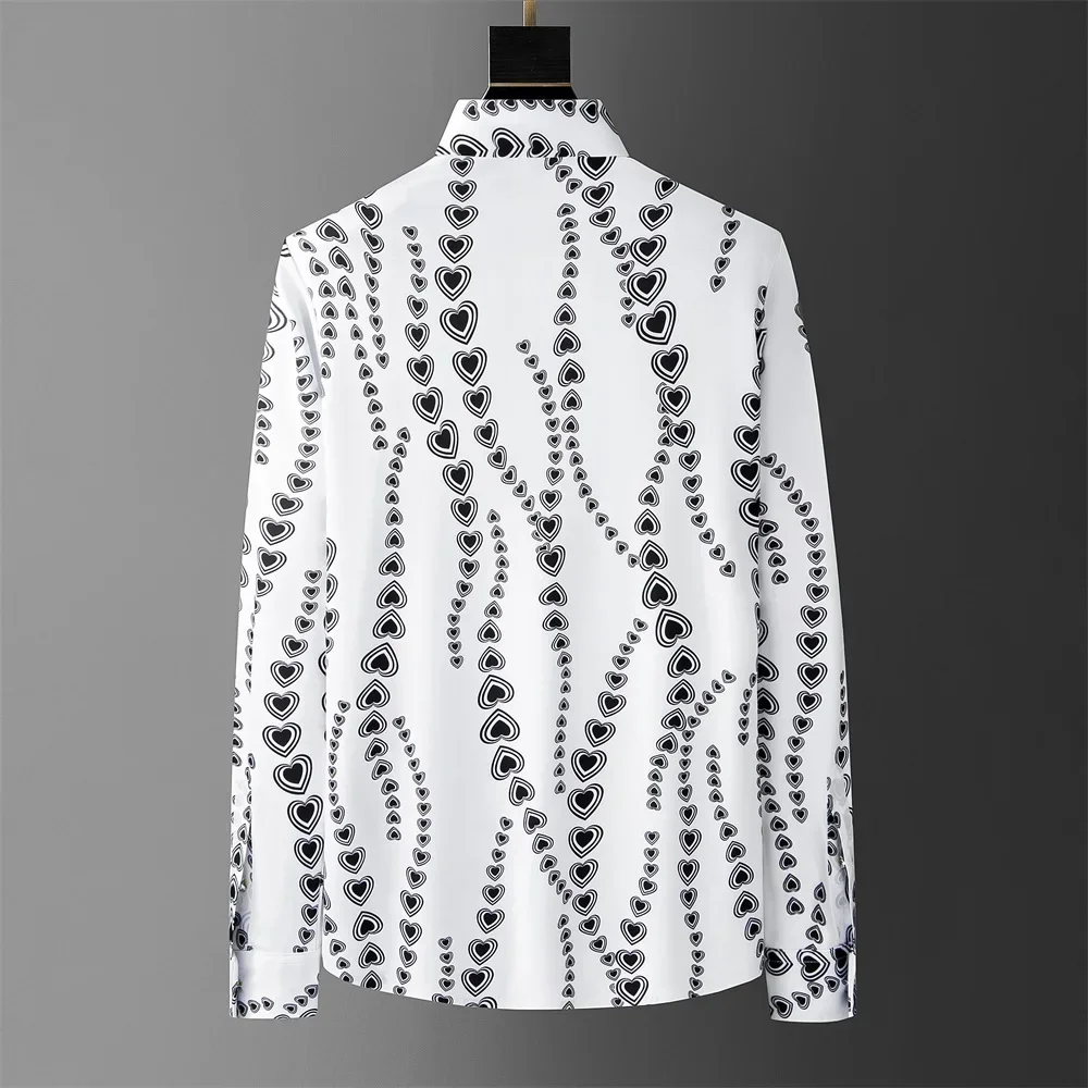

2024 Spring Love Printed Shirts Men Fashion Long Sleeve Casual Shirts Business Formal Dress Shirt Social Streetwear Men Clothing