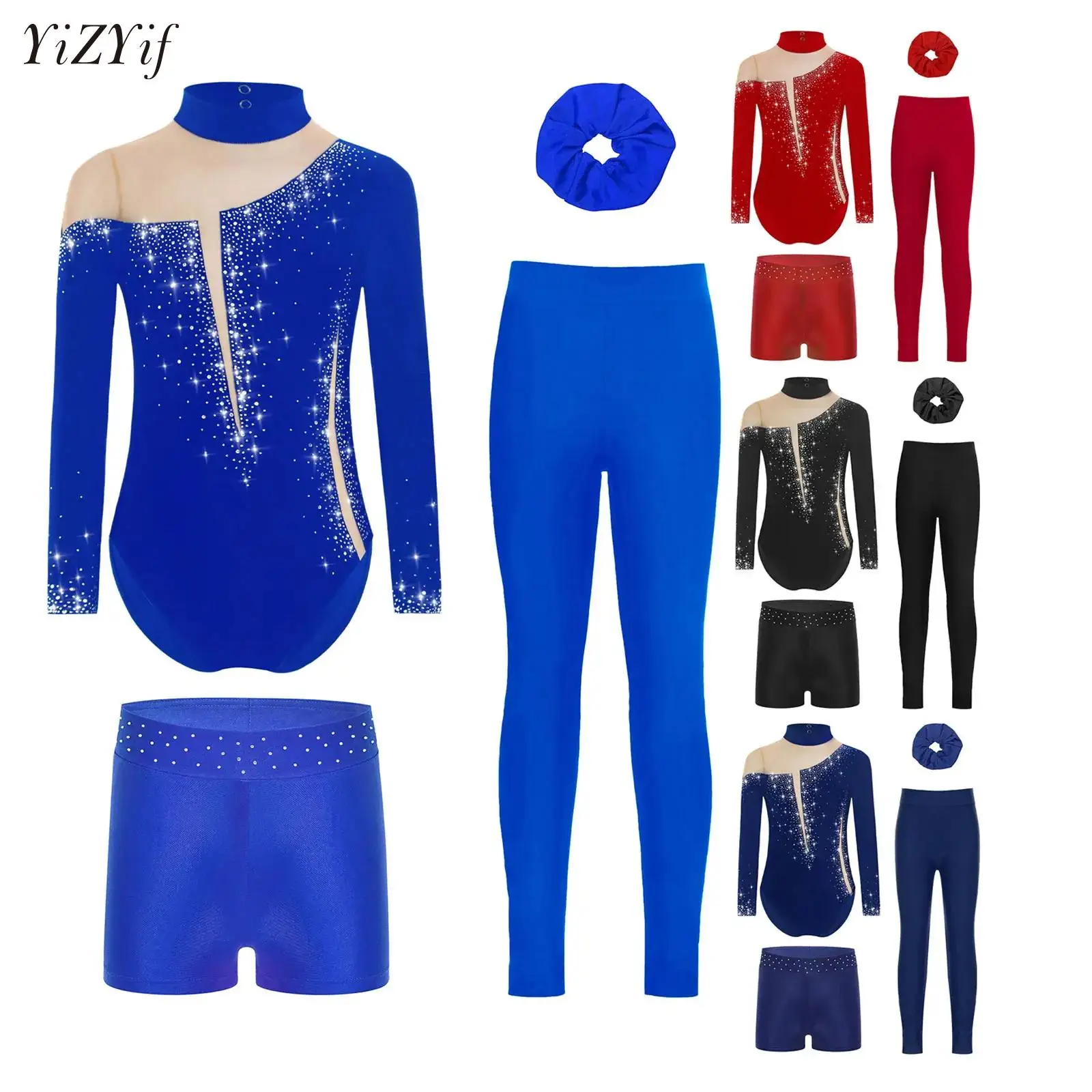 

Children Sport Yoga Workout Suits Kids Gymnastics Dance Outfit For Girls Gym Athletic Leotard+Legging+Shorts+Hairband Sportswear