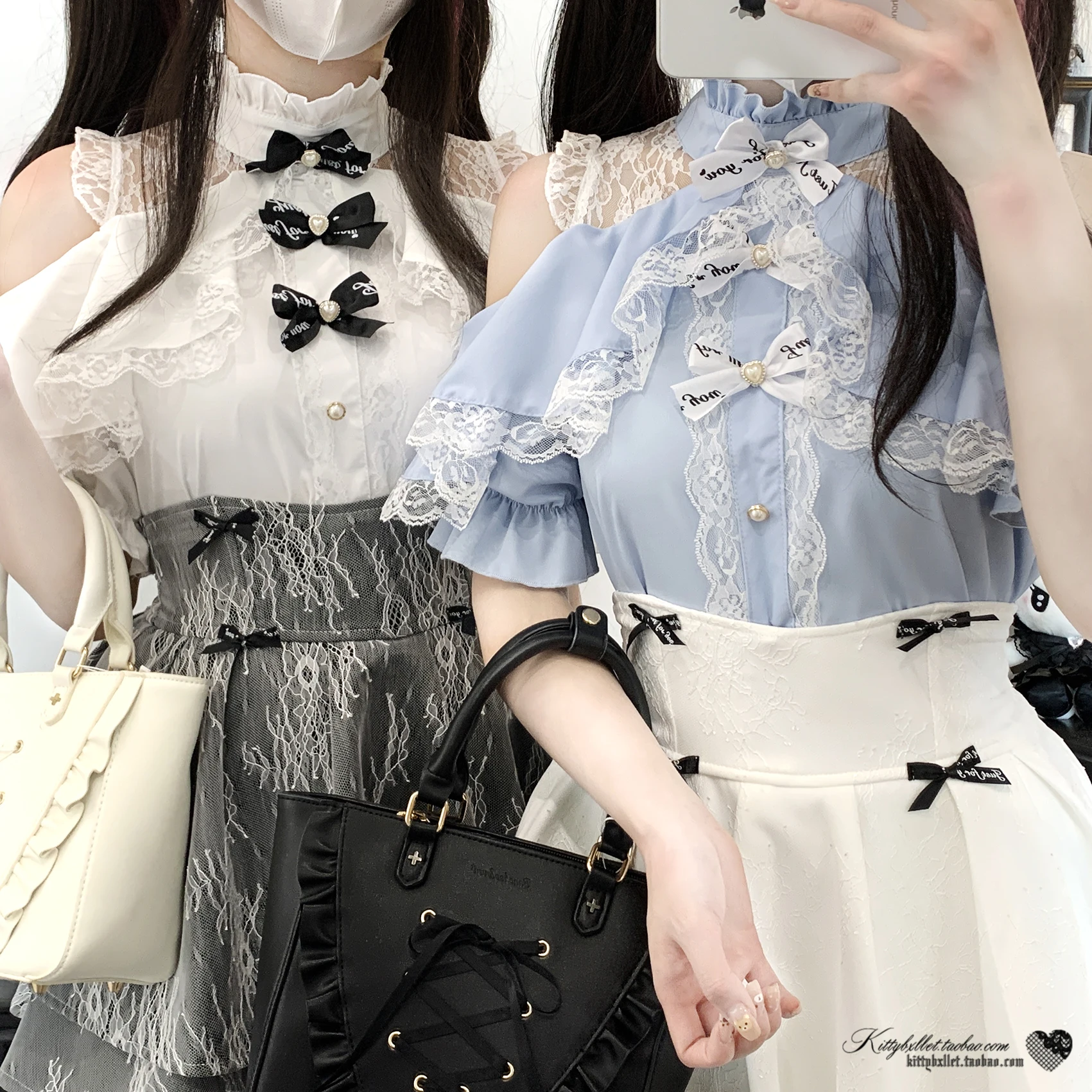 Japanese Mine Style Mass-produced Lace Off-shoulder Short-sleeved Blouse Bow Single-breasted Sweet Cute Lolita Shirts Tops Women