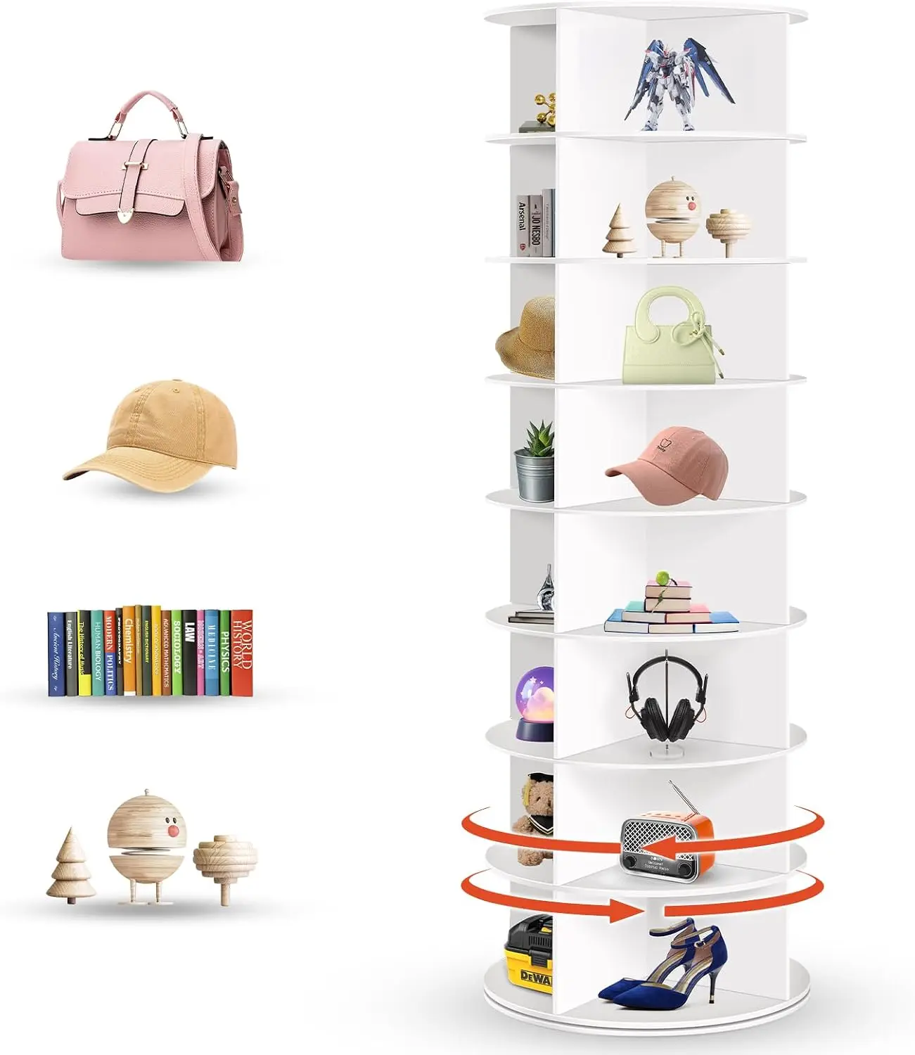 8 Tier Rotating Shoe Rack Tower, Spinning Shoe Organizer Rotating Shelf, Space-Saving 360° Revolving Shoe Rack Storage Round Car