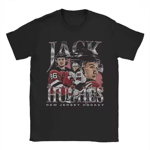 Men T-Shirts Jack Hughes New Jersey Vintage Humor 100% Cotton Tee Shirt Short Sleeve T Shirts Round Neck Tops Gift Idea