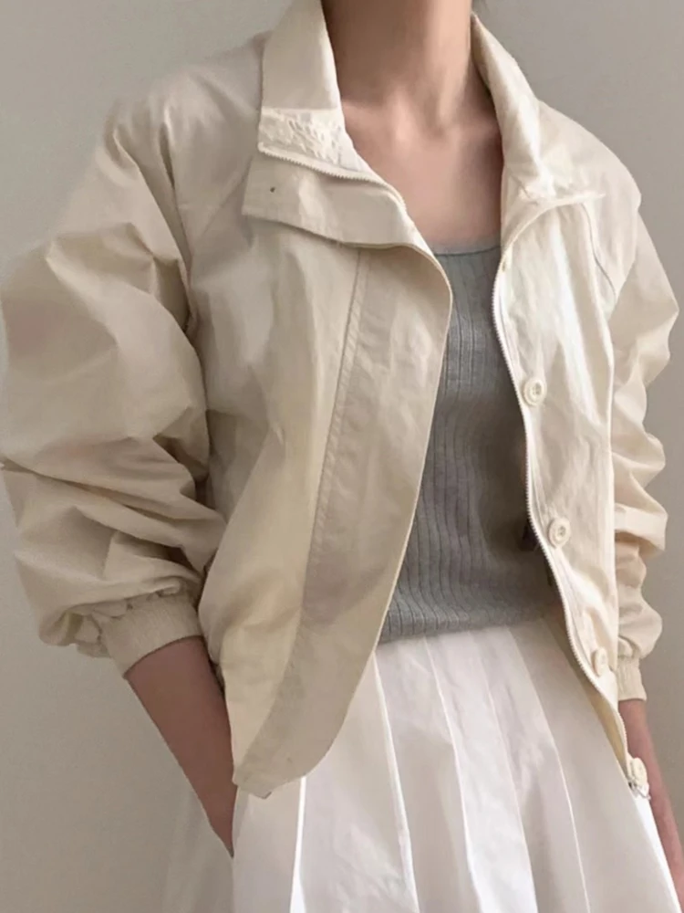 

ort Chic Women's Jaet Zipper Design Loose Fit Retro Sle Versatile Top for Autumn Small Size Friendly Outerwear