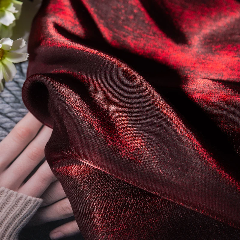 Dark red Water light Flimsy fabric glitter silky satin polarized fabric designer fabric glossy dresses fabric backdrop