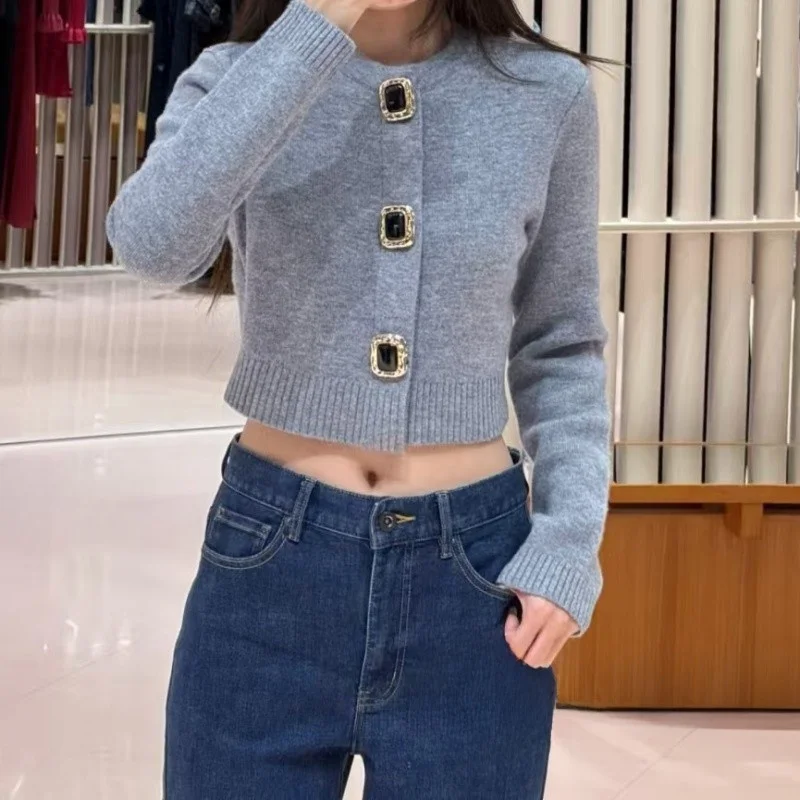 

ort Knitted Open Cardigan Women's Faion round Ne Versatile Design Autumn Winter New Arrival French Sle Slim...