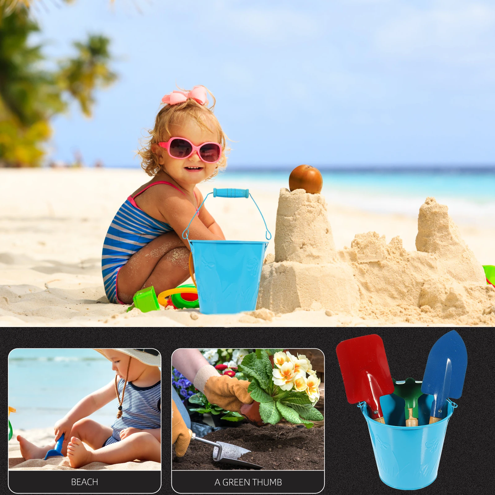 Children Beach Shovel Set Sand Toy Lightweight Kids Play Garden Planting Wood Bucket Digging Tools Outdoor Fun Toys
