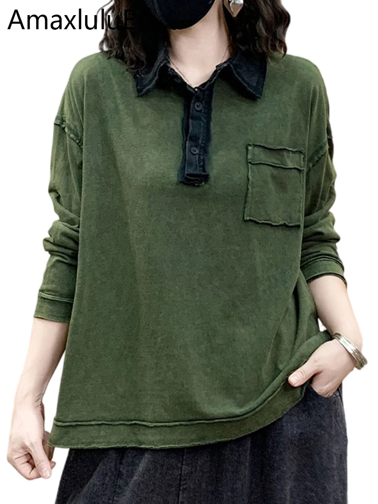 

Amax LuluE 2025 Fall Japanese Womens Loose Leisure Tops Ladies Vintage Harajuku Elegant T-shirts Luxury Classic Cotton Clothes