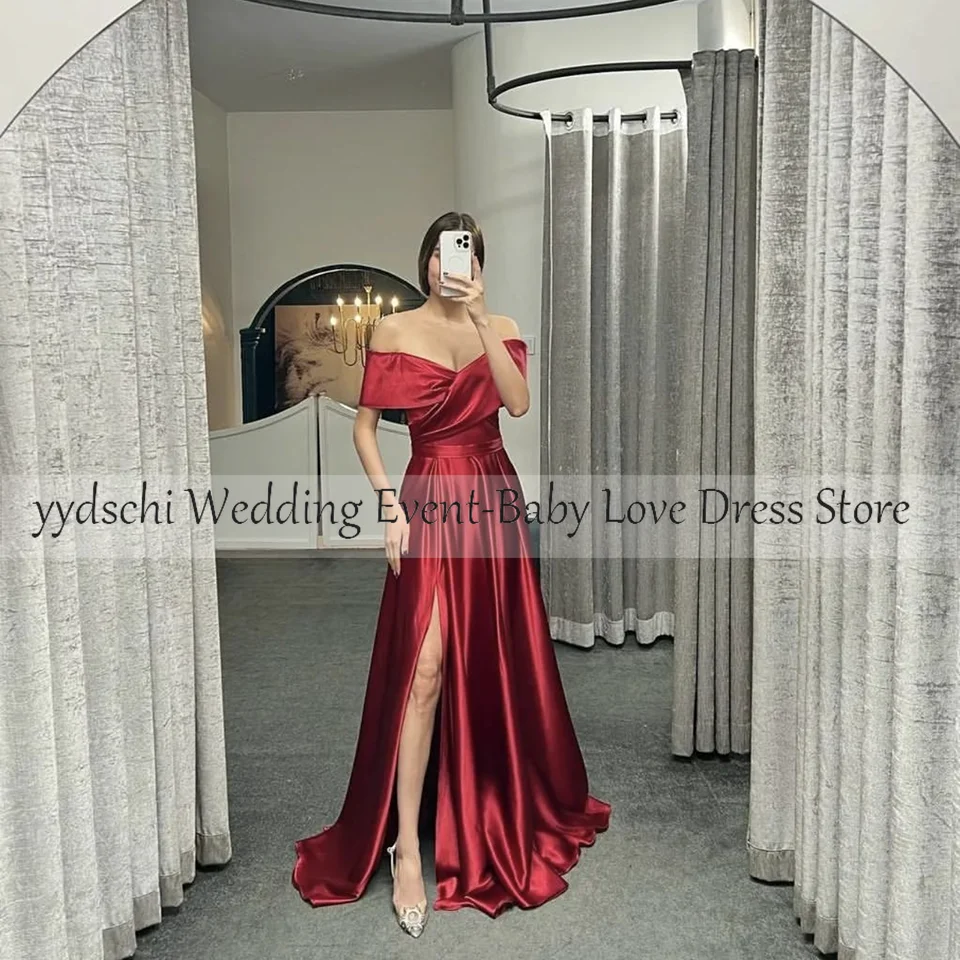 Abito da ballo rosso semplice personalizzato 2025 con spalle scoperte Appliques Abito da sera elegante con scollo a cuore pieghettato Abiti da gala