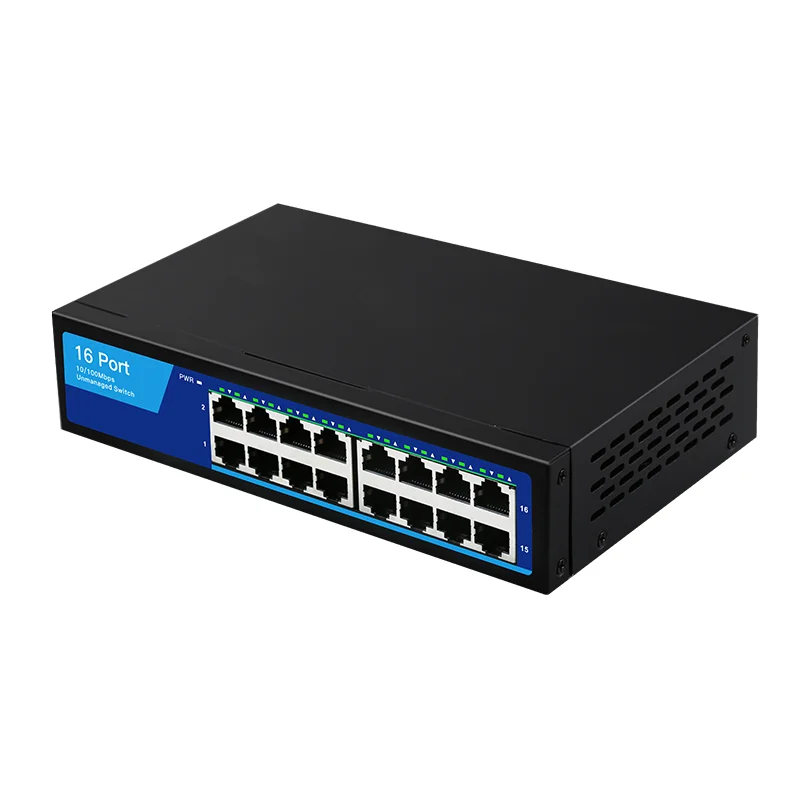 Ethernet-switch 16-poorts 10/100 Mbps netwerkswitch Iron Shell onbeheerde Ethernet-hub