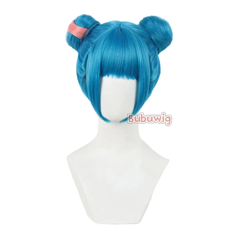 Bubuwig Synthetic Hair Arcane Jinx Cosplay Wigs LOL Arcane 2 Jinx Double Bun 30cm Short Blue Mixed Pink Cos Wig Heat Resistant